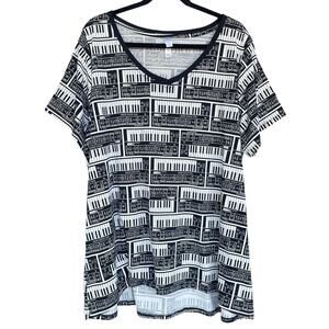 Lularoe Shirt Womens 3XL Black White Keyboard Piano Print Stretchy Music Graphic